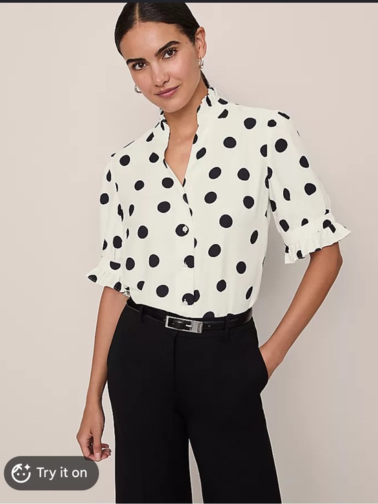 Ann Taylor Tops - Ann Taylor Polka Dotted Stand Up Collar Ruffle Sleeve Top